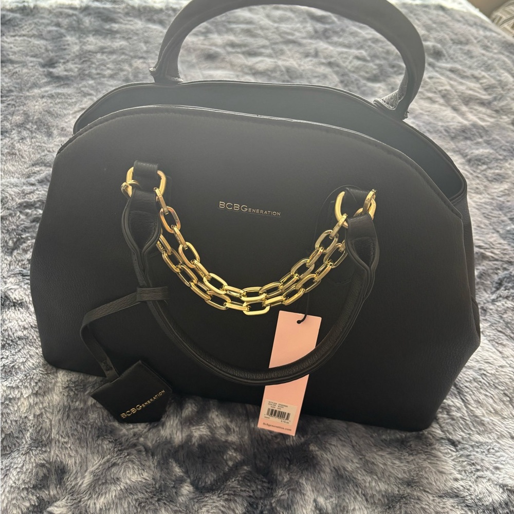 BCBGeneration Black Satchel with Gold Chain Detail